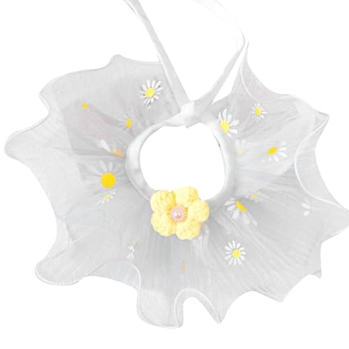 Spitzenblumen-Katzenhalstuch, Kätzchenhalsband, Bandana, Kätzchenhalsband, Spitzenschal, Verstellbares Haustierhalsband, Süßes(L 30‑35cm / 11.8‑13.8in)-Spitze gelbe Blume von JOROBURO