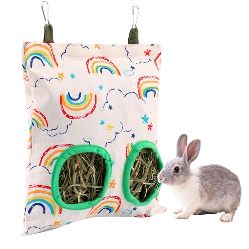 Heu-Futtersack für Kaninchen, Kaninchen, Meerschweinchen, Hamster, Regenbogen zum Aufhängen von JOSUYA