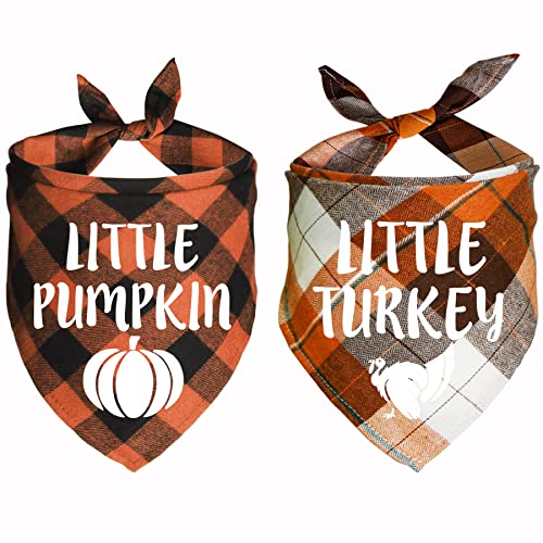 JOTFA 2 Stück Halloween Thanksgiving Day Hundehalstücher Urlaub Herbst Plaid Hund Welpen Bandana Schal Kleiner Kürbis Kleiner Truthahn Hund Kostüm für kleine, mittelgroße und große Hunde Haustiere von JOTFA