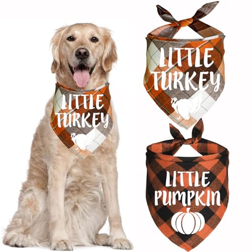 JOTFA 2 Stück Thanksgiving Hund Bandanas, Urlaub Herbst Plaid Hund Bandana Schal Hund Thanksgiving Outfit Kostüm für kleine, mittelgroße und große Hunde Haustiere von JOTFA