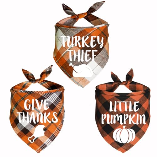 JOTFA 3 Stück Thanksgiving Hundehalstücher, Urlaub Herbst Plaid Hund Bandana Schal Hund Thanksgiving Outfit Kostüm für kleine, mittelgroße und große Hunde Haustiere von JOTFA