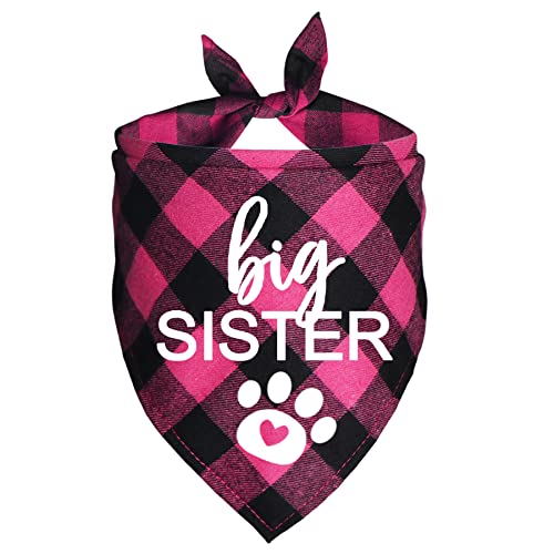 JOTFA Big Sister Dog Bandana, Plaid Schwangerschaftsankündigung Hundehalstücher für Hunde (Rosa, große Schwester) von JOTFA