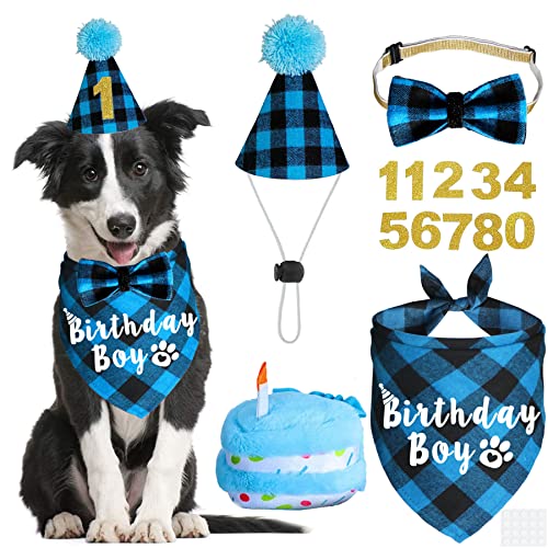 JOTFA Hund Geburtstag Party Supplies, Hund Geburtstag Junge Bandana mit Hund Geburtstag Zahl Hut Fliege Hund Geburtstag Kuchen Quietschspielzeug für kleine, mittelgroße und große Hunde Haustiere von JOTFA