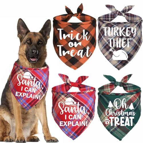 JOTFA Hundehalstücher für Halloween, Erntedankfest, Weihnachten, 4 Stück, verschiedene Größen, Urlaubs-Hundehalstücher für kleine, mittelgroße und große Hunde, Haustiere (groß) von JOTFA