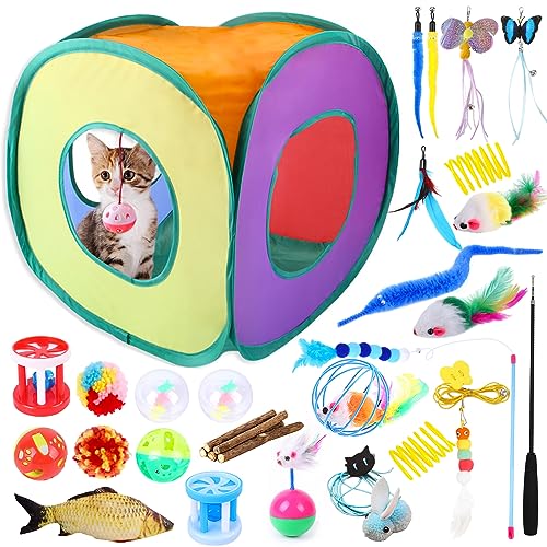 JOTOL Katzenspielzeug Set,22 Stück Katzen Spielzeug,mit Katzentunnel,Federspielzeug,Plüschspielzeug,Spielzeugmäuse Katzen Spielzeug für Kitty,Welpe,Kätzchen von JOTOL