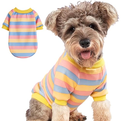 Gestreifter Hundepullover für kleine Hunde, Winter-Sweatshirt, warm, für Haustiere, Welpen, Kleidung, Hunde/Katzen, Größe XS, Rosa / Gelb von JOUHOI