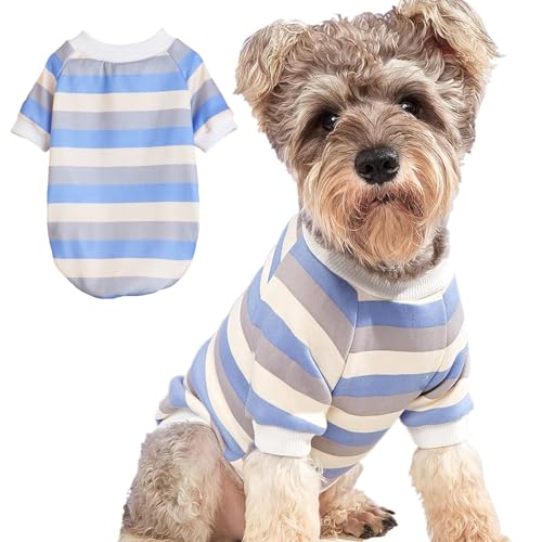 Gestreifter Hundepullover für kleine Hunde, Winter-Sweatshirt, warmes Haustier, Welpenkleidung, Hundekleidung, Katzenkleidung, Blau / Grau, Größe S von JOUHOI