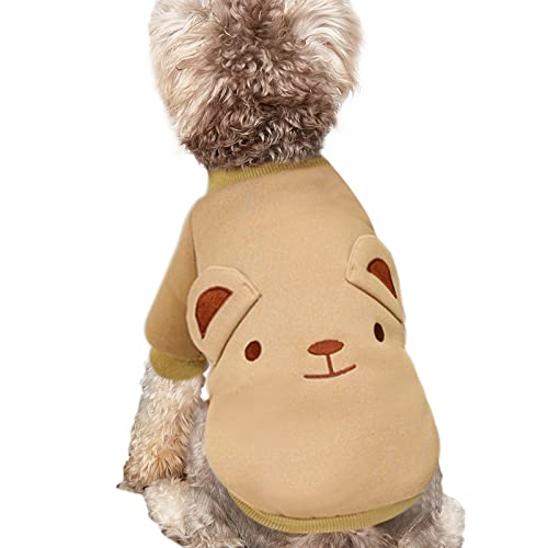 Niedliche Hundekleidung für kleine Hunde, Winterpullover, warmes Fleece, weiches Haustier-Sweatshirt, bedruckt, Katzenkleidung, A01 Braun, Größe L von JOUHOI