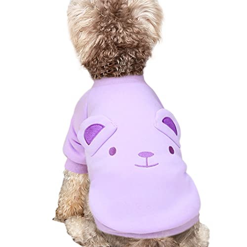 Niedliche Hundekleidung für kleine Hunde, Winterpullover, warmes Fleece, weiches Haustier-Sweatshirt, bedruckt, Katzenkleidung, A01-Lila, Größe S von JOUHOI