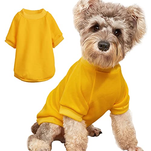 Puppy Sweater for Small Dogs Welpen Clothes Warm Winter Cat Clothe Pet Sweatshirt Knitwear Doggie Kitten Clothing, Yellow, Large von JOUHOI