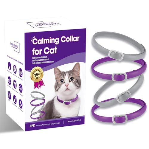 Beruhigendes Halsband für Katzen – 4er-Pack, beruhigendes Katzenhalsband, verstellbare Größe, reduziert effizient Angst und Stress für 30 Tage, sicheres Katzen-Pheromonhalsband, fördert Entspannung, von JOURNEWARD