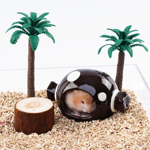 JOUSONTY Hamsterversteck aus Keramik, Hamsterbett, Hamsterhaus, Hamsterverstecke für Käfig, Terrarium, Lebensraumdekoration (Süßigkeitenhaus-Stil, mittelgroß, braun) von JOUSONTY