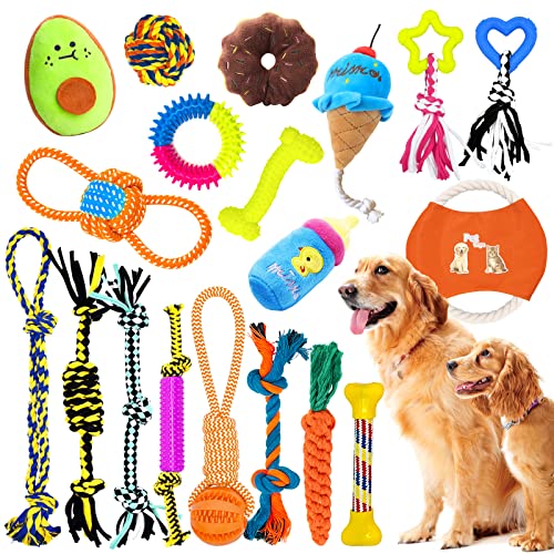 JOYBOY 19 Pcs Hundespielzeug Set,Hund Kauspielzeug,100% natürliche Baumwolle,Interaktives Pet Rope Spielzeug, Dog Spiel Hundespielzeug Ball für Kleine Mittlere GroßE Hunde von JOYBOY