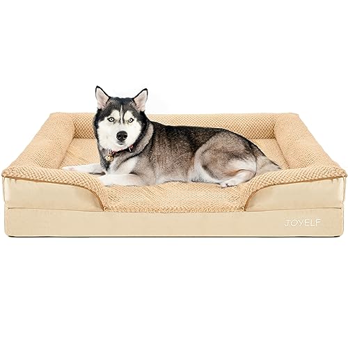 JOYELF Orthopädisches Hundebett für extra große Hunde, Schaumstoff-Sofa-Couchbett, wasserdichtes Haustierbett mit abnehmbarem, waschbarem Bezug und rutschfestem Boden für Hunde - Khaki von JOYELF