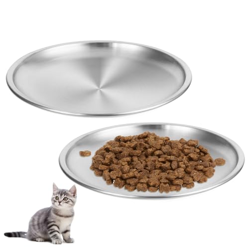 2 Stück Katzennapf Flach Edelstahl, 14 cm Futternapf Katze, Katzenschüssel aus Edelstahl, Trinknapf Katze Napf Katze Fressnapf, Edelstahl-Katzennäpfe für Futter und Wasser (Gold und Silber) von JOYIAL