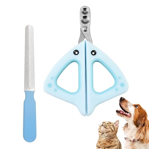 JOYIAL Krallenschere Katzen mit Nagelfeile, Katzenkrallen Schneider mit 2mm&3mm Loch, Sicherheits Edelstahl Katzennagelschneider, Blau Profi Krallenschere für Hunde Katzen Kaninchen und Kleintiere von JOYIAL