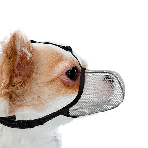 JOYPAWS Maulkorb für Hunde, atmungsaktiv, weich, für extra kleine Hunde, verhindert Bellen und Beißen, Kauen, reflektierender und verstellbarer Korbmaulkorb mit Air-Mesh für Dackel, Grau, XS von JOYPAWS