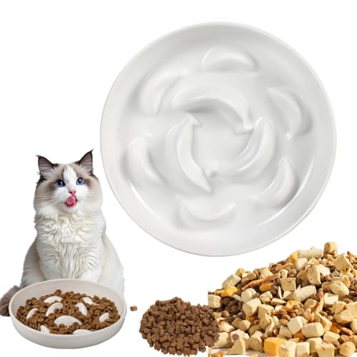 JOZMMZEOOA Anti Schling Napf Katze,Pastellfarben Antischlingnapf 16 * 16 * 3.2 cm Katze Interaktiver Labyrinth Design Katzen Futternapf Weiß Slow Feeder Katze Nassfutter Einfach zu Reinigen (Blanc) von JOZMMZEOOA