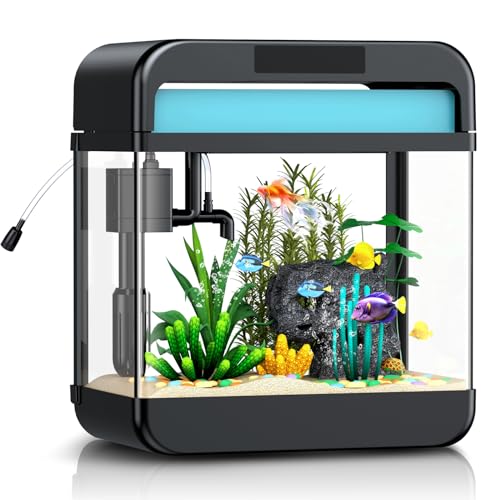 Aquarium, selbstreinigendes Aquarium, 6,7 l, digitales Temperaturdisplay und 7-farbiges LED-Licht, kleines Glasaquarium für Zuhause und Büro von JPHYLL