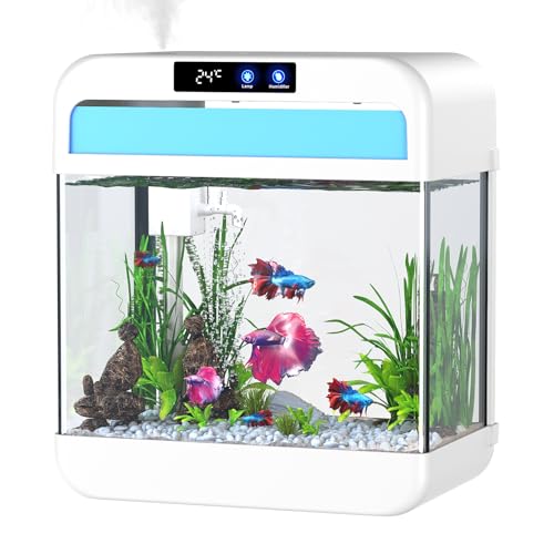 Aquarium-Aquarium mit 7 Farblicht-Luftbefeuchter, 3-in-1-Wasserpumpe mit Filterung, Sauerstoffversorgung und Zirkulation, Temperaturanzeige von JPHYLL