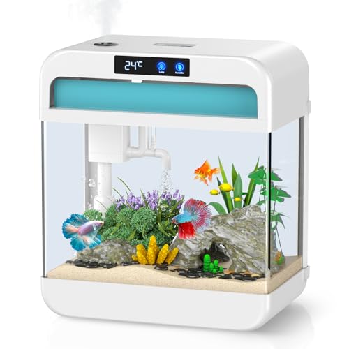 Aquarium-Aquarium mit Luftbefeuchter, 7 Farben, selbstreinigend, 3-in-1-Wasserpumpe mit Filterung, Sauerstoffversorgung und Zirkulation, Temperaturanzeige, HD-Schwimmerglas, verdickter Boden von JPHYLL