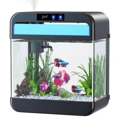 Aquarium-Set mit 7-farbiger Touch-LED-Lampe und leiser Tauchpumpe, Desktop, 1,9 l, kleines Aquarium für Anfänger und Enthusiasten, Luftbefeuchter-Funktion, Glas von JPHYLL