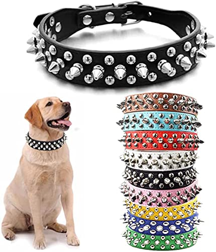 Hundehalsband mit Stacheln, Nieten, PU-Leder, Katzenhalsband, verstellbare Metallschnalle, Nieten, für kleine, mittelgroße und große Rassen, Mädchen, Jungen, Rot, Größe M von JPOJPO