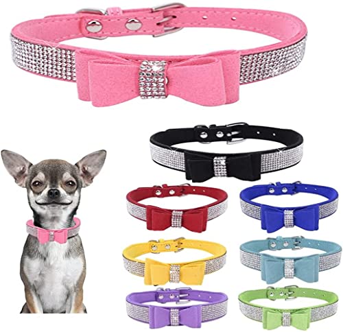 Hundehalsband mit Strasssteinen, Fliege, niedlich, glitzernd, Leder, Katzenhalsband, Kristall, klein, mittel, groß, Welpen, Kätzchen, Rot, Größe XS von JPOJPO