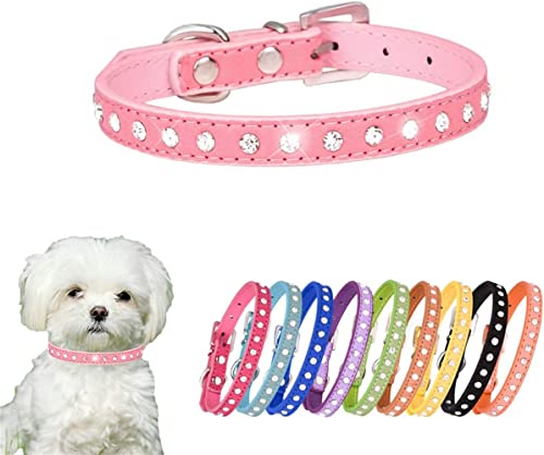 Strass-Hundehalsband, niedlich, funkelnd, lustig, weiches Leder, Katzenhalsband, Kristall-Diamant, XXS / XS / M / Welpen, Rosa S von JPOJPO