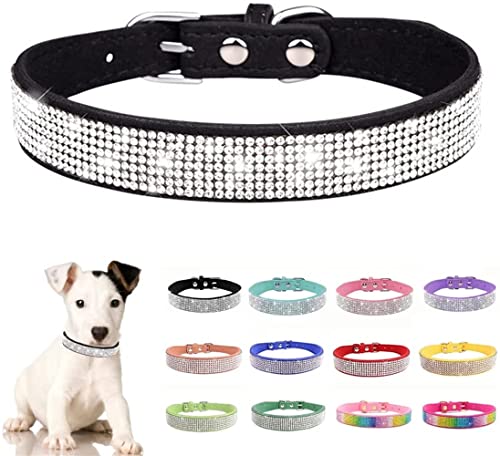 Hundehalsband mit Strasssteinen, niedlich, glitzernd, Leder, Katzenhalsband, Kristall, Diamanten, für kleine Haustiere, mittelgroß, Welpen, Kätzchen, Rosa, XS von JPOJPO