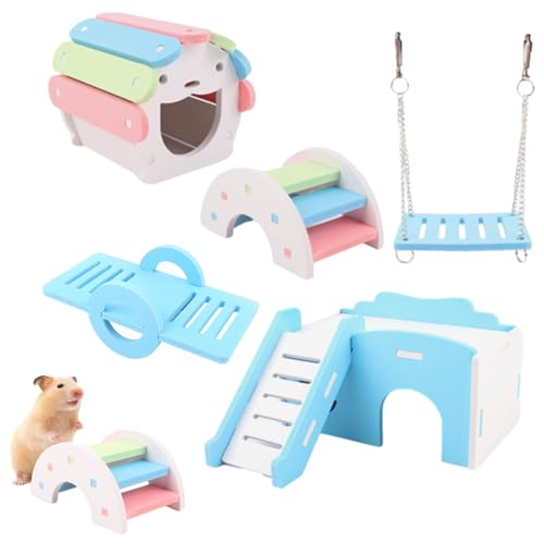 Hamsterleiter und Plattform, Hamsterplattform-Set,5-teiliges Verspieltes Hamster-Spielplatz-Set - Hamsterkäfigzubehör für Chinchillas, Rennmäuse, Mäuse und Flughörnchen von JPSDOWS