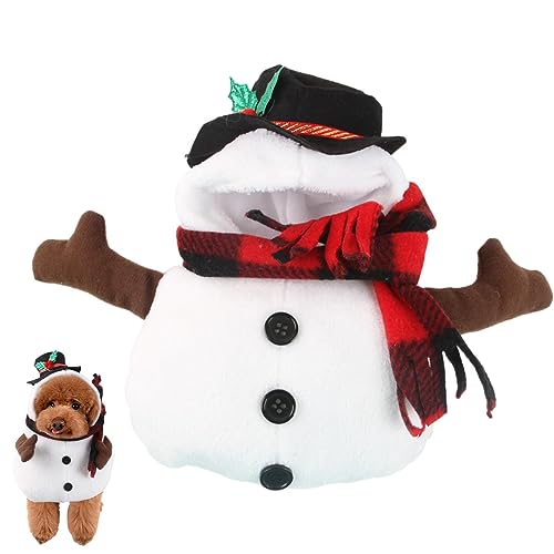 JPSDOWS Weihnachts-Hunde-Outfit - Cosplay Schneemann Hut Hoodie,Weihnachts-Hundekleidung, Kapuzenpullover, rot Kariertes Weihnachts-Hundeoutfit für kleine Hunde von JPSDOWS