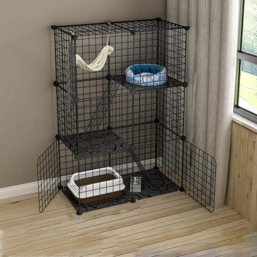 DIY-Katzenkäfig,Haustierkäfige für Katzen,Großer Katzenkäfig mit Aufbewahrungswürfel,einfach zu montieren Balkon-Katzenlaufstall mit Plattformen,für kleine Haustiere, Hamster, Kaninchen(Color:A) von JQGADL