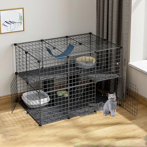 DIY-Katzenkäfig,Haustierkäfige für Katzen,Großer Katzenkäfig mit Aufbewahrungswürfel,einfach zu montieren Balkon-Katzenlaufstall mit Plattformen,für kleine Haustiere, Hamster, Kaninchen(Color:G) von JQGADL