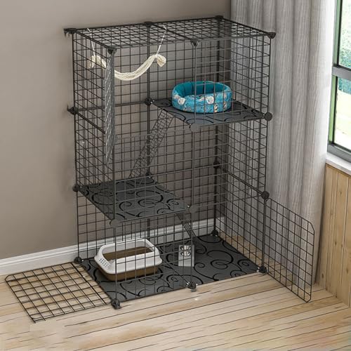 DIY-Katzenkäfig,Haustierkäfige für Katzen,Großer Katzenkäfig mit Aufbewahrungswürfel,einfach zu montieren Balkon-Katzenlaufstall mit Plattformen,für kleine Haustiere, Hamster, Kaninchen(Color:D) von JQGADL