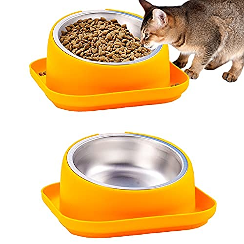 JQTOP 2 Pack Neigbare Schalen für Hunde und Katzen, schräge 15° rutschfeste Haustierfutter Wassernapf, rutschfeste Haustier Edelstahl Futternapf Futternapf für Kätzchen Katze Welpen von JQTOP