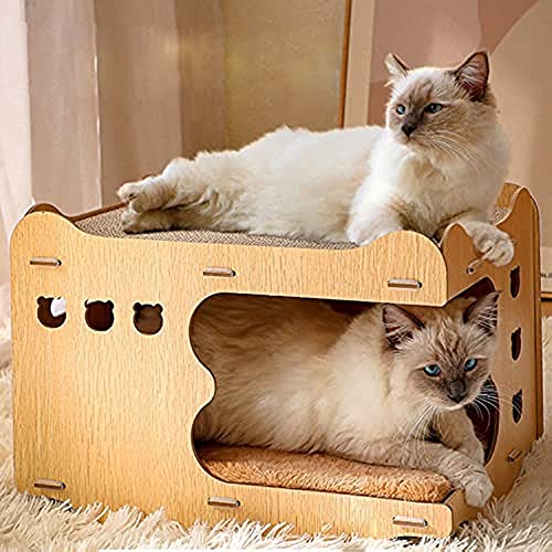 JQTOP 2 in 1 Katzenkratzbaum Karton Katzenhaus Lounge Bett, Katzenkratzbrett und Beobachtungsloch, Katzenlounge Board Pads Verhindert Möbelschäden für Indoor-Katzen von JQTOP