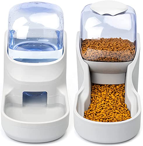 JQTOP Automatischer Katzenfutterspender für Hunde, Wasserspender für Katzen, 3,8 l, mit 1 x Wasserbrunnen und 1 x Futterspender, automatischer Futterspender für Katzen, Hunde, Kätzchen von JQTOP