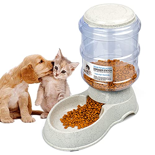 JQTOP Automatischer Futterspender für Katzen, Hunde, Wasserspender, Katzenfutterspender, 3,8 l, Haustierfutterspender, Set mit 1 x Wasserbrunnen und 1 x Futterspender, automatischer Futterspender für Katzen, Hunde, Kätzchen von JQTOP