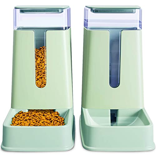 JQTOP Automatischer Katzenfutterspender und Katzenwasserspender im Set 2 Packungen Automatischer Hundefutterspender und Hundewasserspender 1 Gallone für kleine mittelgroße große Hunde Haustiere Welpen Kätzchen von JQTOP