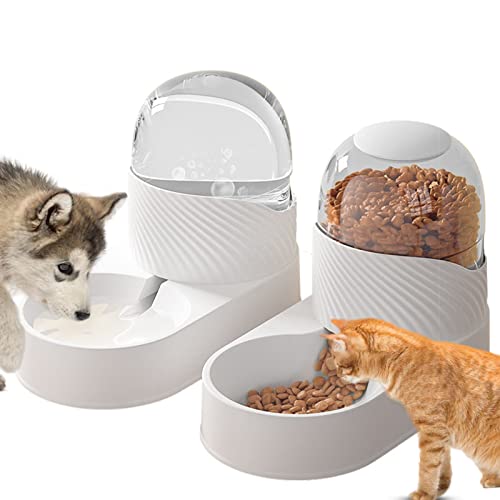 JQTOP Automatisches Futterspender und Wasserspender-Set, Schwerkraft-Futterspender und Bewässerungs-Set mit Futternapf, Katzenfutterspender, 2 l Fassungsvermögen, Futterspender und Wasserspender-Set von JQTOP