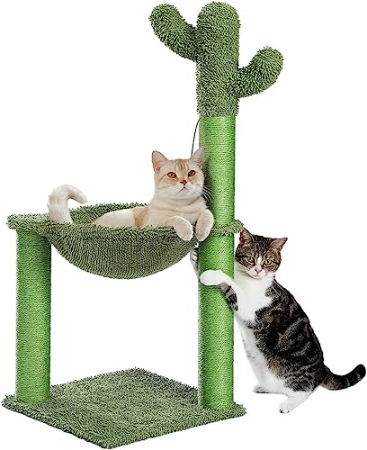 JQTOP Kaktus-Katzenbaum, große Katzenbäume mit Hängematte, 88,9 cm hoher Katzenkratzbaum und Rückenkratzer, Kaktus-Katzenkratzbaum mit interaktivem baumelnden Ball, Kletterständer für Indoor-Kätzchen von JQTOP