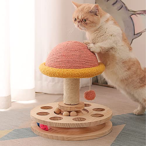 JQTOP Katzenkratzbaum mit 2 Katzenspielzeug Ballschienen, natürliches Sisal und Holz, interaktives Katzenspielzeug für Indoor-Katzen, halten Sie Katzen fit und schützen Sie Möbel von JQTOP