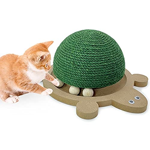 JQTOP Kratzball für Katzen, natürliches Sisal, Kratzspielzeug mit Rollbahn, Spielzeug und Holzbasis, Kätzchen-Schildkröten-Form, Kratzbaum für Indoor-Katzen, interaktives Training, Kratzbaum für kleine Haustiere von JQTOP