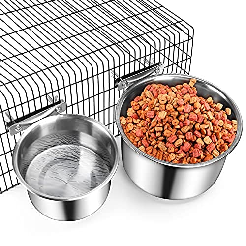 JQTOP ShineMe Futter- und Wassernapf, Edelstahl, für Hunde und Katzen, zum Aufhängen in Käfig, Kiste, Zwinger, rutschfester Metall-Futterspender für mittelgroße und große Haustiere (18 x 8,9 cm & 14 x 8,2 cm) von JQTOP