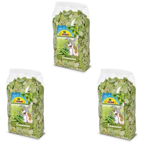 JR FARM Erbsenflocken | 3er Pack | 3 x 200 g | Snack für alle Nager und Zwergkaninchen | Schonend vorgegart und leicht verdaulich | Besonders reich an A und C Vitaminen von JR Farm