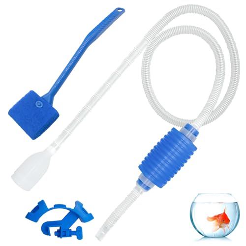 1,45 m Aquarium Siphon Reiniger Set, Hand Siphon Pumpe für Fischtank, Aquarium Kiesreiniger Kit, Tank Wasserwechsler Kit mit Bürste Schlauchklemme, Aquarium Reinigungsset für Glas Tank Reinigung von JRJRN