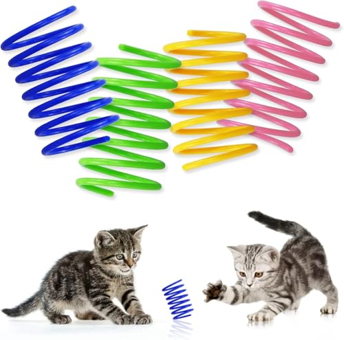 JRSHIRLEYLTD Katzenfederspielzeug, interaktives Katzenspielzeug, buntes Katzenspielzeug, BPA-frei, Kunststoff-Spiralfedern, interaktives Spielzeug für Katzen, Kätzchen, Haustiere, 20 Stück von JRSHIRLEYLTD