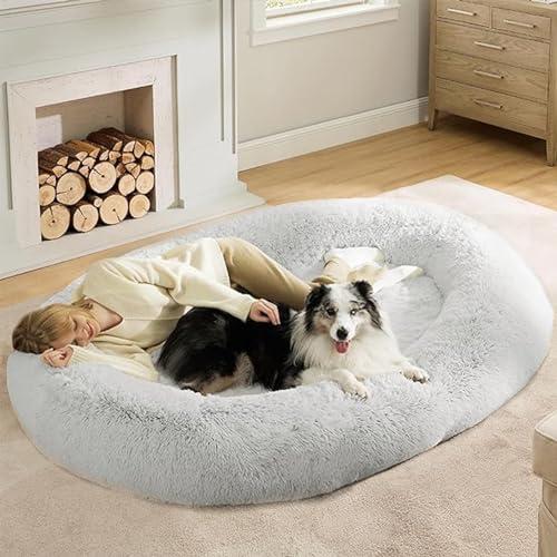 JRUI 3D-Schwamm Hundekissen, Human Dog Bed 190X115X35CM, Abnehmbar Hundekorb Grosse Hunde, Weiches Orthopädisches Hundebett, Hundebett Kuschelig, Waschbares Kunstfell-Hundebett für Menschen, Grau von JRUI