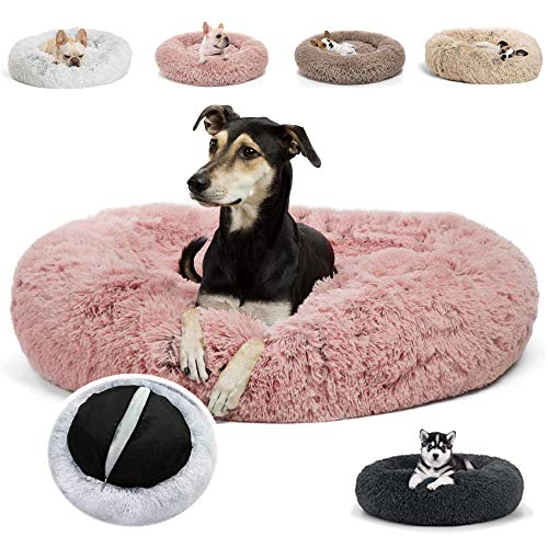 JRUI Haustierbett, Rundes Plüsch-Katzenbett waschbar-Hundebett-Welpen-Kissen-tragbare warme weiche Hundesofa, Doughnut-Form Klein Hund Bett 40/50/60/70/80/110/120CM von JRUI